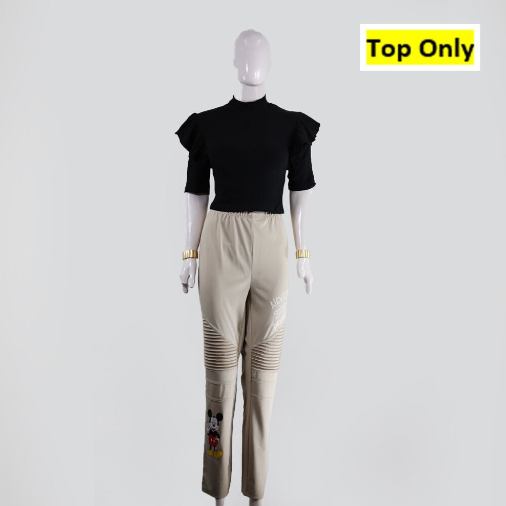 Trendy Zara Ruffle Sleeve Ribbed Top in Black